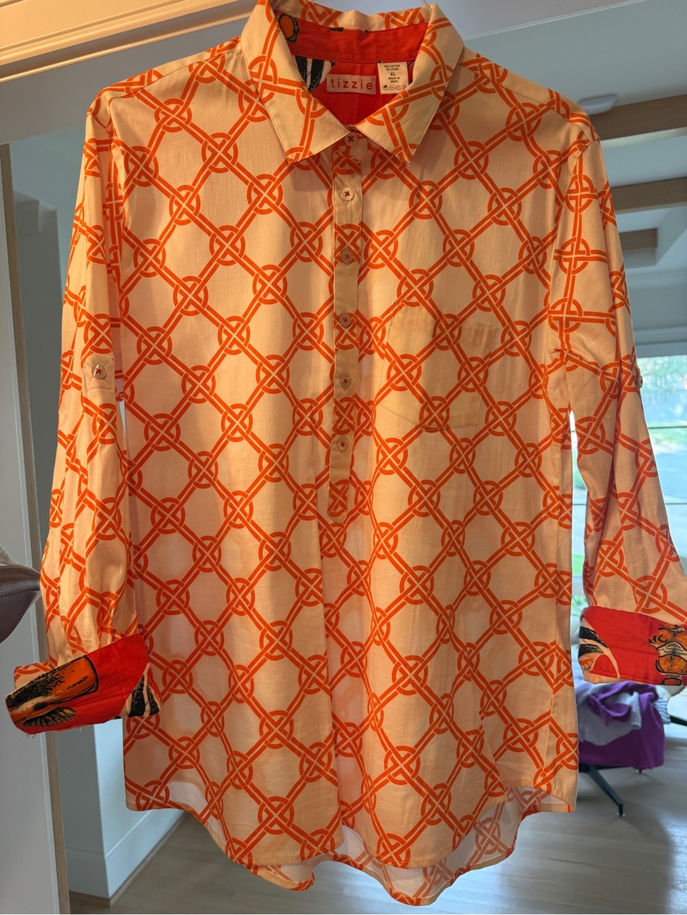 Lizzie Women's Orange Chain-Print Button-Down Shirt